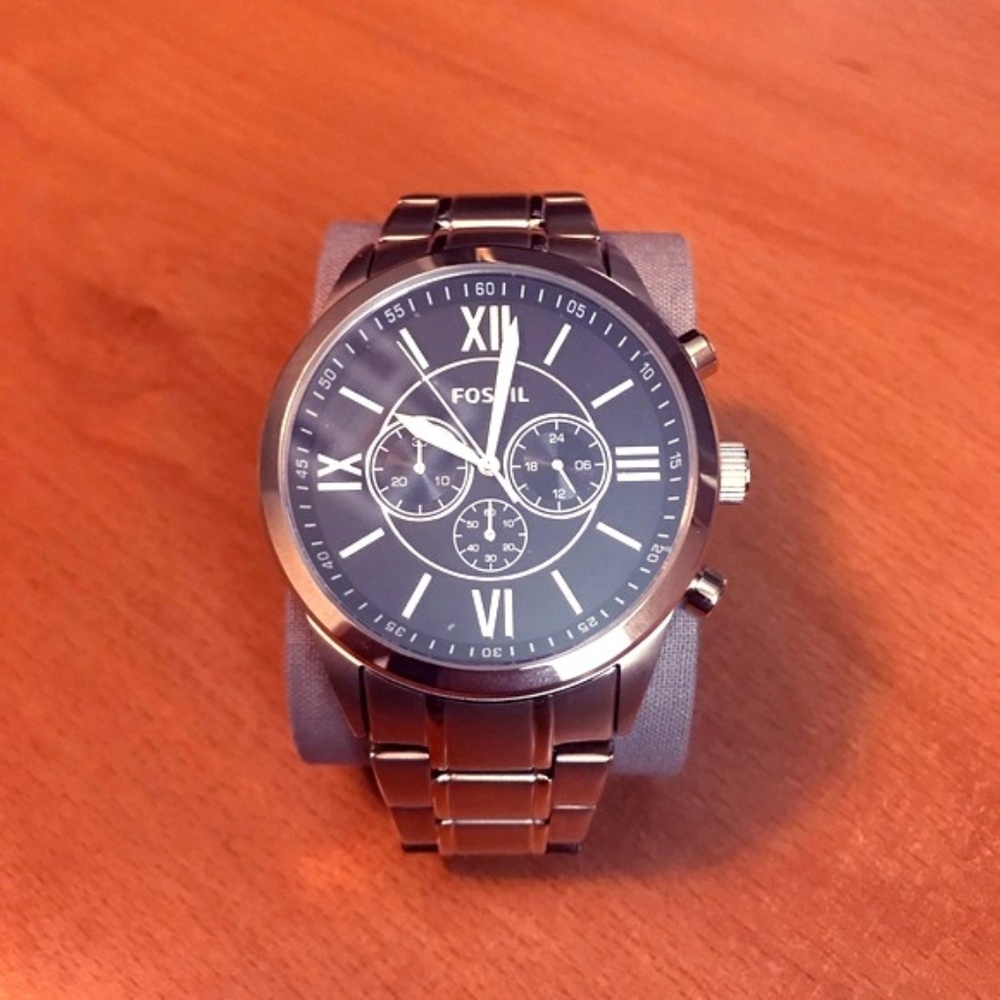 Men’s NWT Fossil Watch Gold Link Band Black Face